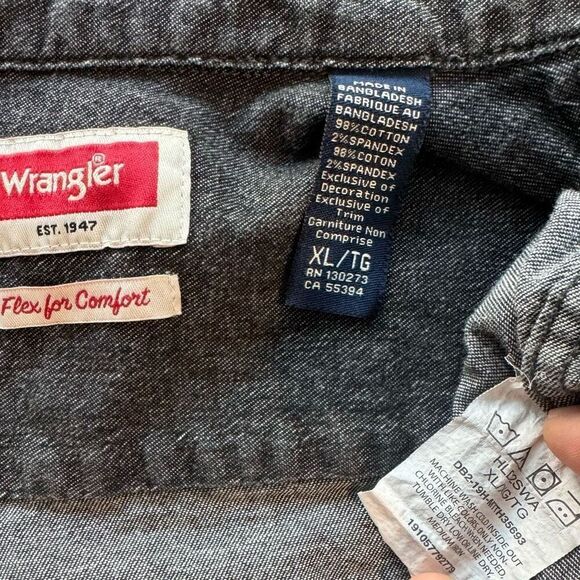 🔥4/$25 Wrangler Men’s Top Gray Long Sleeve Button Down XL - Picture 8 of 8
